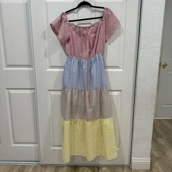 Women’s Farrow Seersucker Stripe Maxi Dress‎ Color block Striped Size Medium M - Picture 2 of 7